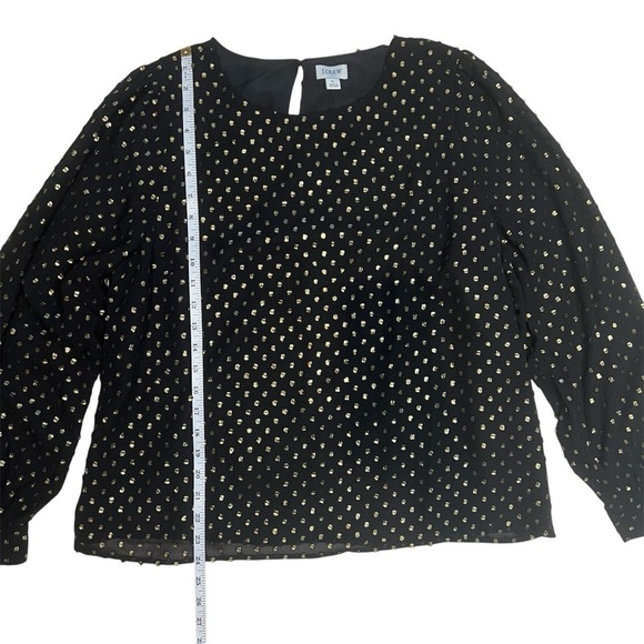 NWT J Crew Factory Gold Shimmer Clip Dot Black Long Sleeve Blouse Top Size L - Picture 9 of 13